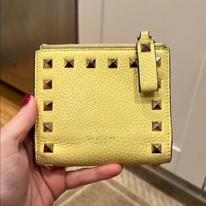 Valentino Yellow Rock Stud Leather Wallet